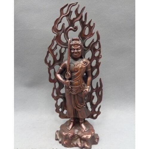Song voge gem S2906 12" China Buddhist Bronze Standing Japanese Fudo-Myo-O Achalanatha Buddha Statue