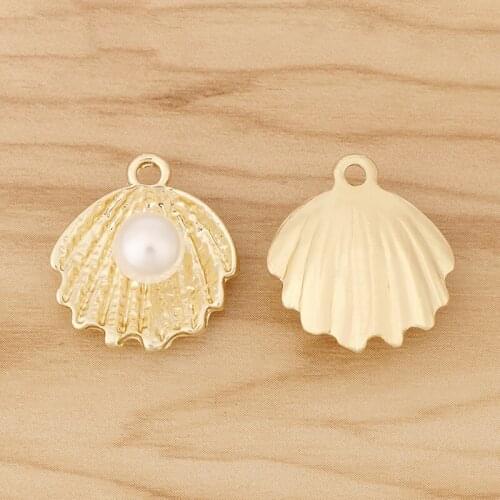 10 Pieces Gold Color Shell with Imitation Pearl Charms Pendants for DIY Earrings Necklace Jewellery Making 22x20mm