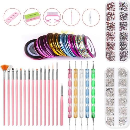 Professional Nail Art Brushes Pen Dotting Tools Manicure Rhinestones Pearl Bead Decoration Nail Foils Clean Pedicure File Kit
