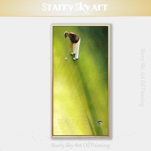 Simple Design Artist Hand-painted Playing Golf Oil Painting on Canvas Simply Wall Art Golf Club Oil Painting for Wall Decoration