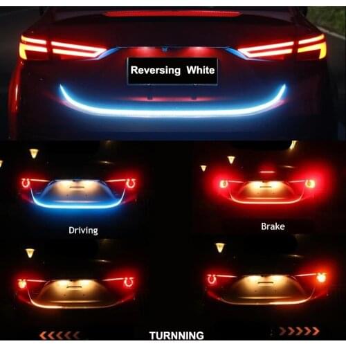 QCDIN Car Signal Lamp Car Rear Trunk Tail Light Dynamic Reverse Warning LED Strip 120cm Brake Driving Turn Signal Light 12V