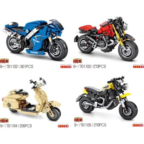Technics scale famous brand motorcycle yamaha r1 Ducati scramber 1200 model moc building block vespa bricks toys collection
