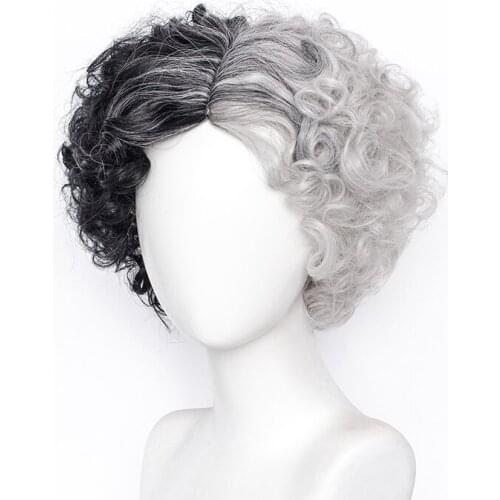 Cruella Cosplay Wig Heat Resistant Synthetic Hair Carnival Halloween Party Props