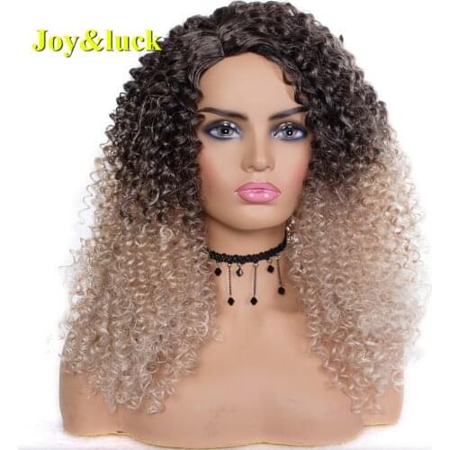 Joy&luck Synthetic Afro Kinky Curly Wigs For Black Women Medium Length Black Ombre Linen Middle Point Natural And Soft Hair Wig
