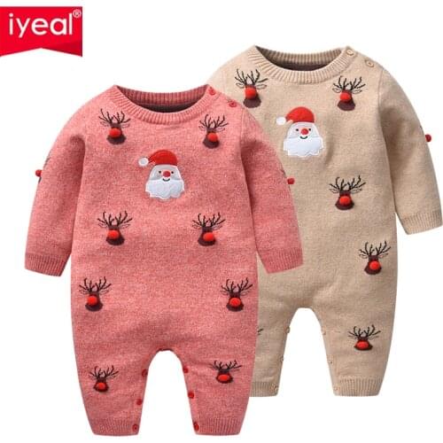 IYEAL New Year Baby Girls Knitted Overalls Autumn Winter Clothes Kids Rompers for Newborn Cotton Warm Christmas Jumpsuits