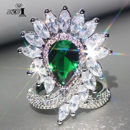 YaYI Jewelry Fashion Princess Cut Prong Setting Green AAA+ Cubic Zirconia Silver Color Engagement Wedding Precious Gift Rings