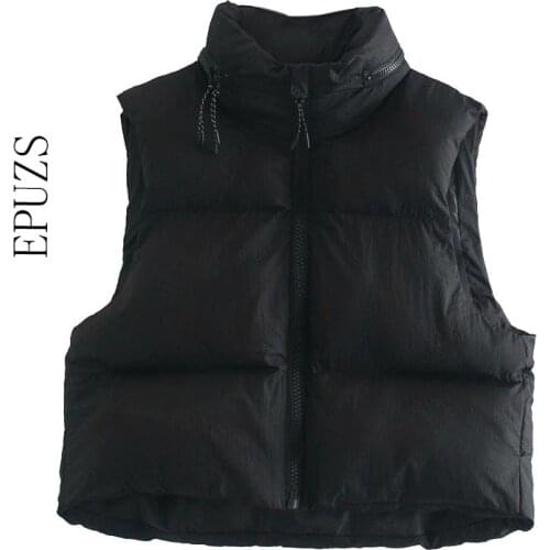 ZA 2021 Cropped Padded vest jacket women Waistcoat Vintage Sleeveless zipper black light parka casual female Outerwear