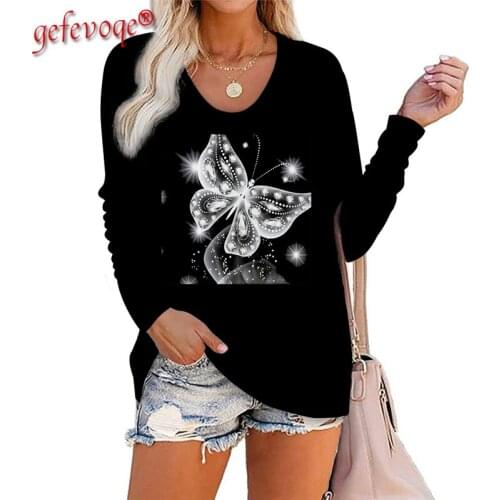 2021 Butterfly Printed Long Sleeve Women T-shirt Fashion Autumn Clothes Round Neck Oversized Tops Loose Tees TShirt Streetwear