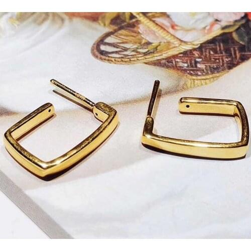 Pure 24K Yellow Gold Earrings Women 999 Gold Geometry Stud Earrings