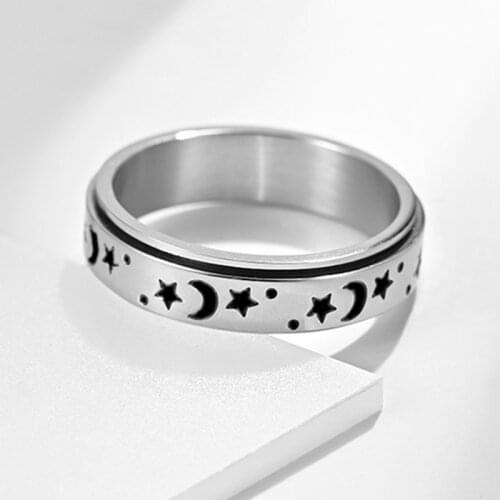 Fashion Simple Star Moon Rotatable Ring For Women Finger Personality Stylish Cute Wedding Anniversary Gift For Wife Girlfriend