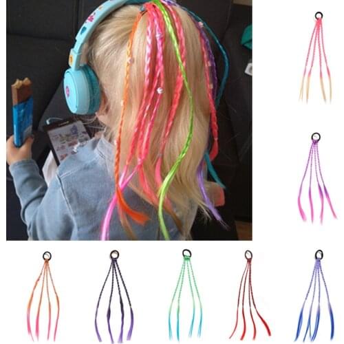 1Pcs Fashion Simple Kids Elastic Hair Band Cute Girls Colorful Wigs Ponytail Headbands DIY Braided Hair Accessories Child Gifts