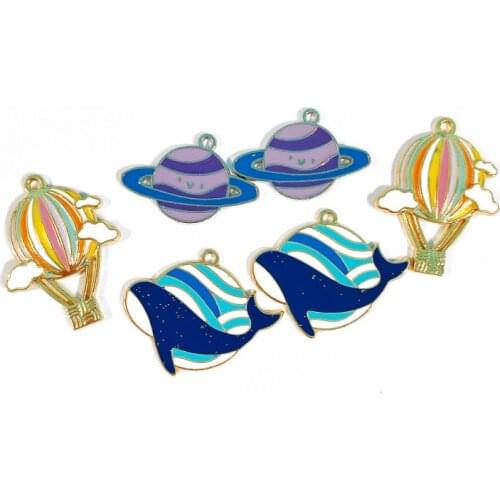 10pcs Whale Planet Hot Air Balloon Enamel Charms Craft Oil Drop for Earring Necklace DIY Bracelet Jewelry Making