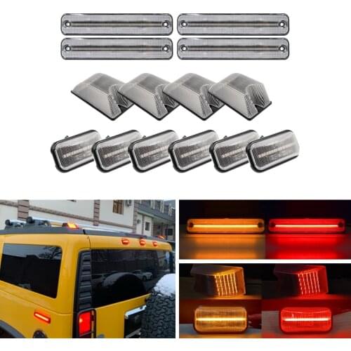 14PCs Combo Front & Rear Amber Red Led Side Marker Lights + Cab Roof Marker Lamp Kit For Hummer H2 2003-2009