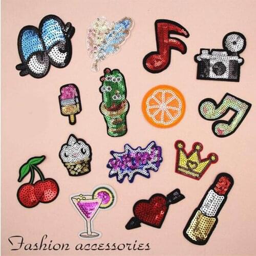 1X Paillette Sequins Embroidered Cherry Eye Patch Clothes Stickers Bag Sew Iron On Applique DIY Apparel Sewing Clothing DIY BU46