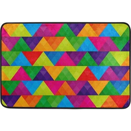 Abstract Triangles Rainbow Pattern Bathroom Mat Anti-Slip Absorbent Doormat Rug 40*60cm Polyester Fabric Floor Mat Room Carpet