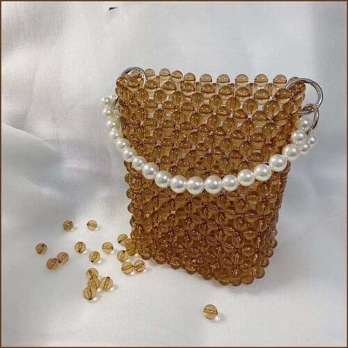 Agate Crystal Beaded Shoulder Bags Women New Handmade Glass Pearl Bags Bling Hollow Clear Top Handle Party Purse Bag