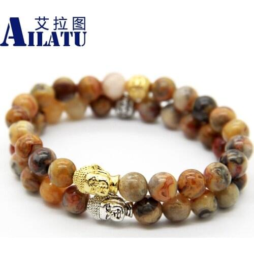 Ailatu Fashion Energy Bracelet Natural Crazy Onyx Stone Buddha Mens Elastic Bead Jewelry Masculinas Pulseras Hombre Bracciali