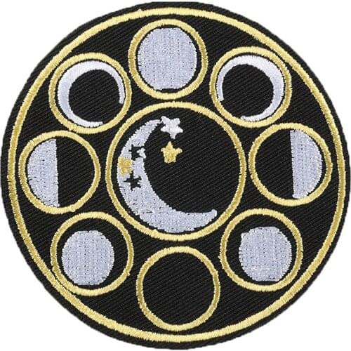 Multi Circles Moon Phase Applique Iron-On Embroidered Motif Occult Witchy Patches Logo Emblem Moon Stripe Sticker for Clothing