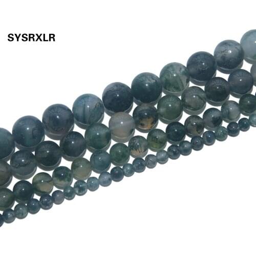 Free Shipping Natural Stone Moss Grass Agates Round Loose Beads For Jewelry Making Charm DIY Bracelet 4/6/8/10 MM Strand 15.5