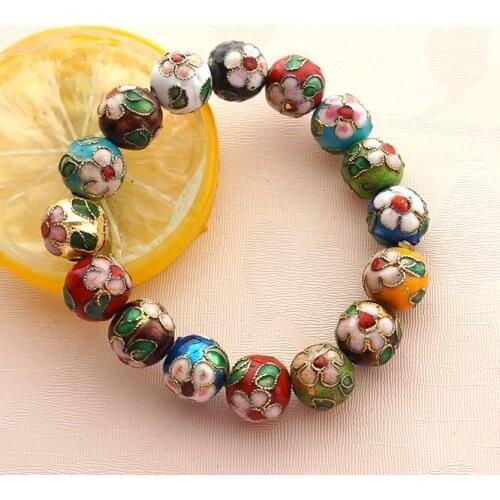 Colorful Cloisonne Enamel Filigree 10mm Round Beaded Bracelet Chinese Ethnic Traditional Stretch Jewelry Women Accessories