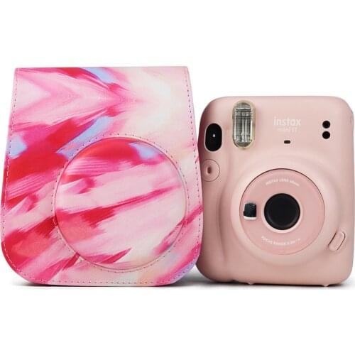 PU Leather Camera Case Pink Pastel Shoulder Strap Bag for Fujifilm Instax Mini 11 9 8 Instant Film Camera Protector Cover Pouch