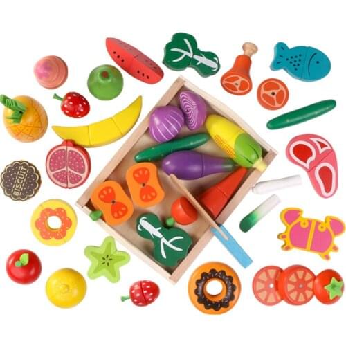Kids Wooden Kitchen Toys Miniature Food Cutting Fruit Vegetable Pretend Play Girls Toys Baby Early Educational Toys For Children