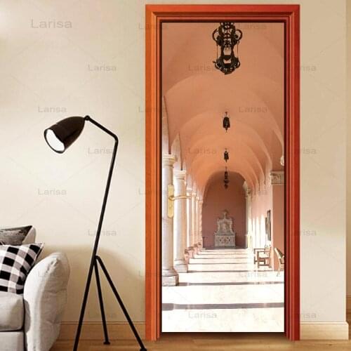 DIY Home Decoration Decals Morocco Building Art Picture 3D Door Stickers Self Adhesive Waterproof Mural For Bedroom Renovation