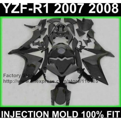 High quality DIY motorcycle injection molding fairings set for YAMAHA YZF R1 2007 2008 R1 07 08 full black body fairing kits