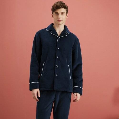 Hot-selling Pajamas Mens Winter Plush Thickening Home Service Suits Mens Simple and Natural Pajamas Keep Warm and Comfortable