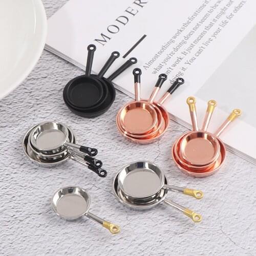 3Pcs 1/12 Dollhouse Miniature Accessories Mini Metal Saucepan Simulation Furniture Kitchen Pan Model Toys For Doll House Decor