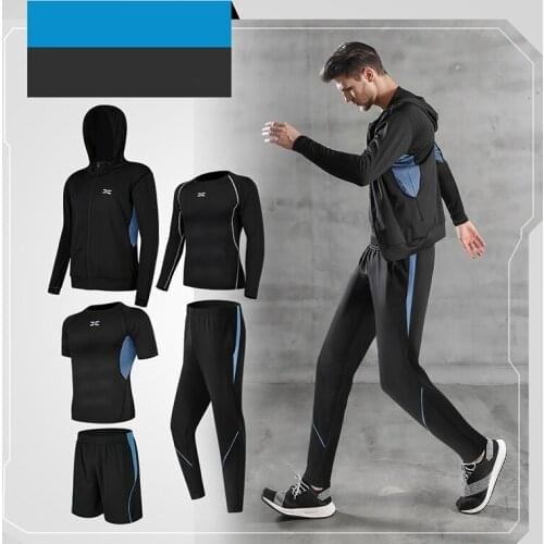 5pcs Mens Workout Clothes Outfit Fitness Apparel Gym Outdoor Running Compression Pants Shirt Top Long Sleeve Jackets BH