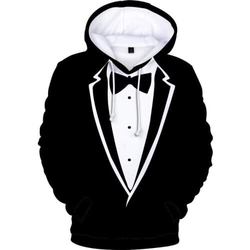 3D Fake Two Pieces Hoodie Sleeve Suit With Tie Printed T-Shirt Mens Fashion 2021 New Arrivals baby Cool Clothings brown top