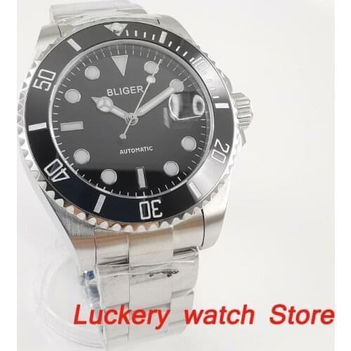 Bliger 43mm mens luxury watch black dial Ceramic bezel saphire glass;NH35A Automatic movement mens mechanical watches