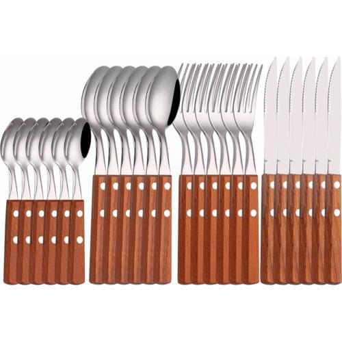 Home Cutlery Set Wooden Handle Stainless Steel Cutlery Set Forks Knives Spoons Tableware Set High Quality Kitchen Set Dinnerware