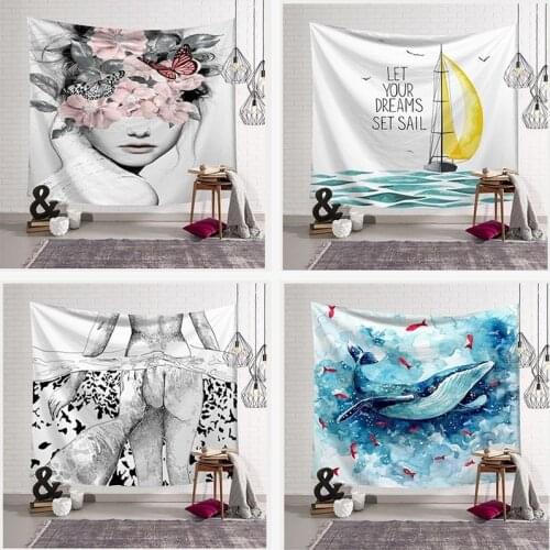 Tapestry wall blanket hanging cloth ins Nordic green plant bedroom decoration cloth home wall soft decoration fabric 95*73cm