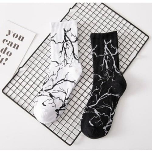 New Black Lightning Men and Women Socks Cotton Color Harajuku White Flash Happy Hip Hop Fashion Skateboard Casual Girls Socks