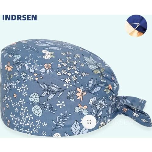 New Surgicals Cap Cotton Anime Printed Beauty salon Lab Pet Clinic Dental Pediatrician Working Scrub Caps with Buttons Wholesale