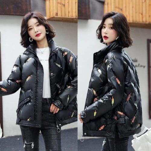 2021New Fashion Female Winter Windproof Jacket Casual Stand Collar Glossy Sequins Women Winter Parkas Short Coat Outwear