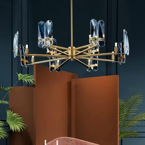 Foyer Luxury Gold Blue K9 Crystal Led G9 Chandelier Modern Living Room Copper Chandelier Lighting Led Luminarias Fixture Lampara
