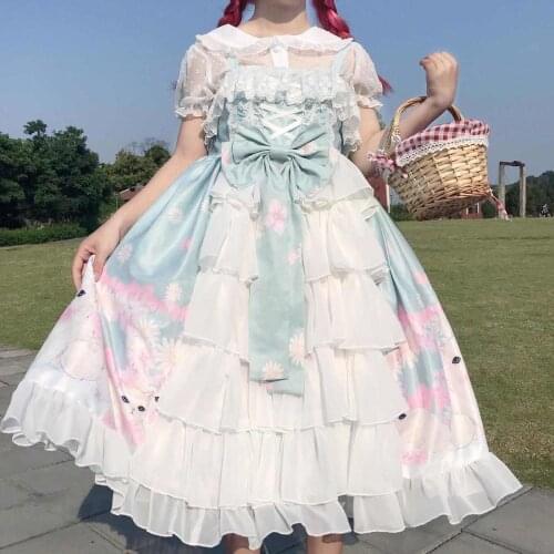 Light Green Color Lolita Dress Summer Sweet Cat Daydream Sling Jsk Tea Party Bowknot Princess Sleeveless Dress
