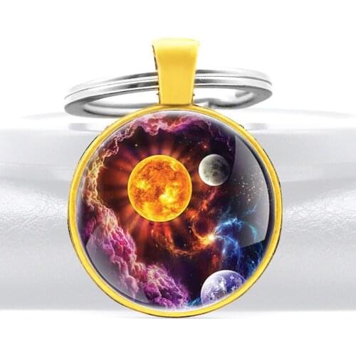 Planeta Terra Glass Dome Key Chain Charm Men Women Jewelry Gifts Key Ring