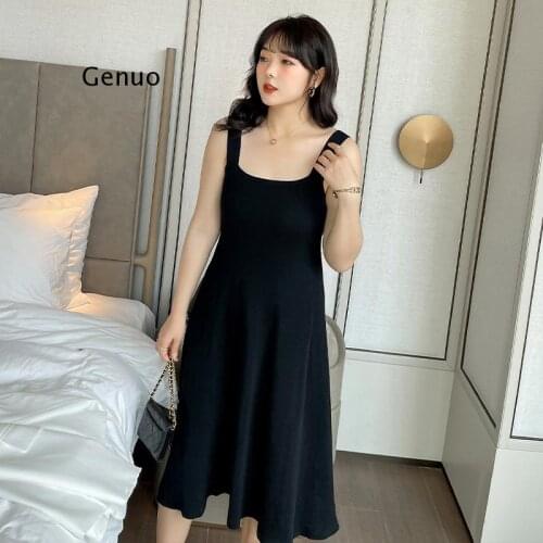 Knitted Oversized Dress 2021 Spring Women Sundress Large Plus Size Dress A Line Black Khaki Apricot Summer Clothing Vestido Robe