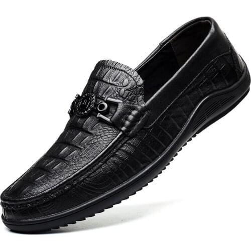 Genuine Leather Men Shoes Luxury Brand Casual Shoes Slip on Formal Loafers Men Moccasins Italian Black Male Driving Shoes