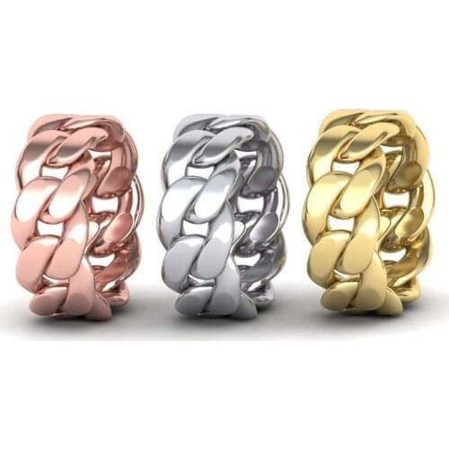 Vintage Fashion Gold/Rose Gold/Silver Color Cuban Chain Rings For Women Men Antique Jewelry Male Female Punk Hip Hop Ring Gifts