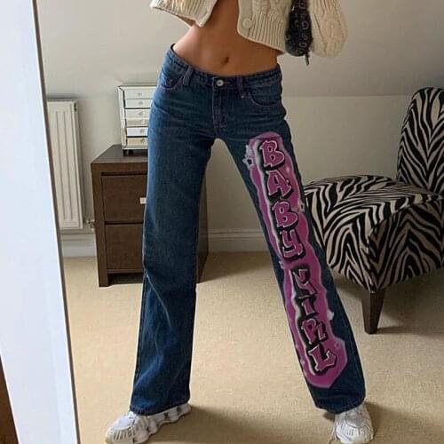 Vintage Letter Print Y2K Straight Jeans Women Harajuku Streetwear Retro Mom Jeans Denim High Waist Aesthetic Pants YGhan