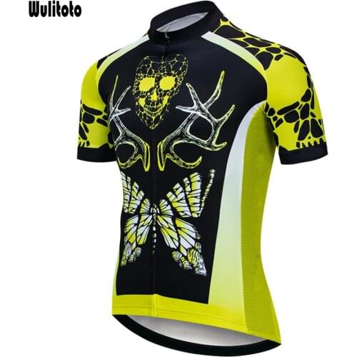 WULITOTO Skeleton yellow Mountain Bike Short Sleeve MTB Jersey Quick dry cycling Jersey For Men
