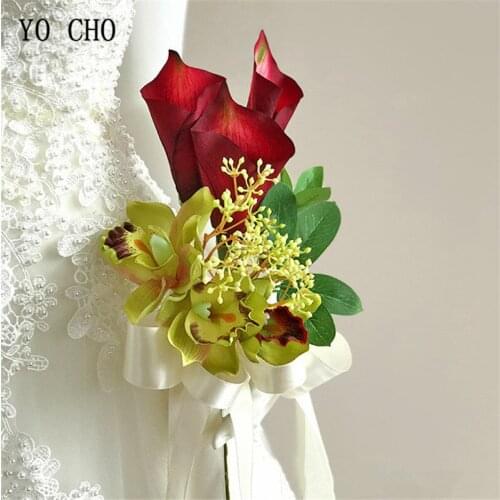 YO CHO Chair Back Wall Home Decor Calla Green Leaves DIY Decoration Wedding Sisters Bouquets Hand Holding Window Hanging Flowers