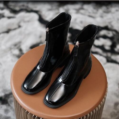 Square Toe Short Boots Womens Thick Heel Zipper Fashion Womens Boots Womens Plus Size Autumn and Winter Martin Boots Women