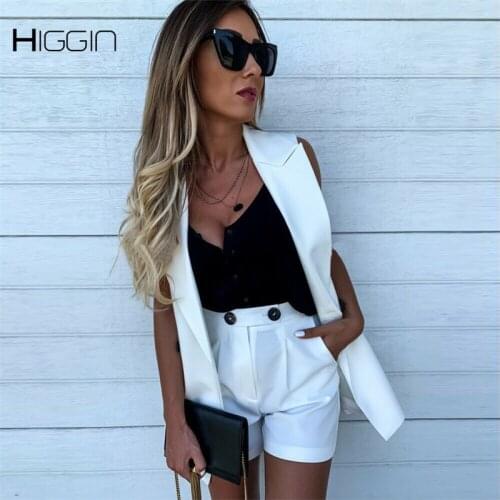 Women Sleeveless Vest Blazers Top And Shorts Casual Two Piece Suit Summer Soild Elegant 2 Set Lady Pockets Office Workwear
