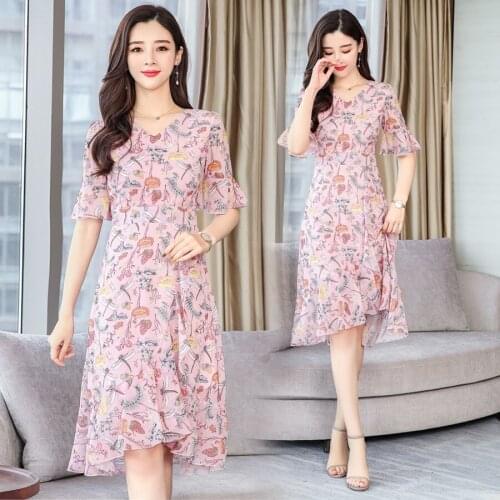 3XL Plus Size Floral Chiffon Boho Midi Sundress 2021 Summer Vintage Casual Boho Beach Dress Women Bodycon Elegant Party Vestidos